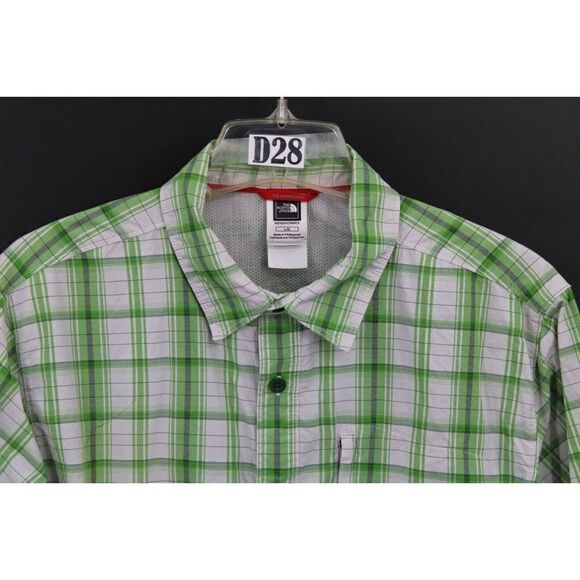 THE NORTH FACE GREEN WHITE GRAY BUTTON FRONT SHORT SLEEVE SIZE LARGE - Picture 2 of 7